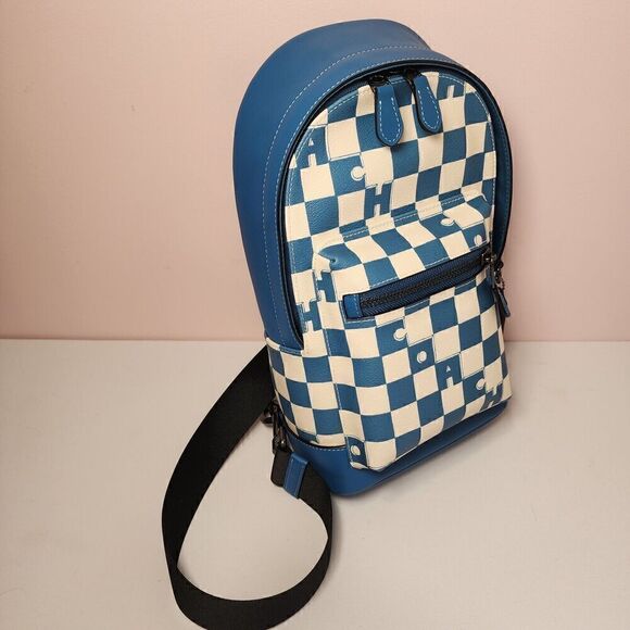 NWT Coach CR294 West Pack Checkerboard Blue Canvas Leather Sling Shoulder Bag - Picture 2 of 7